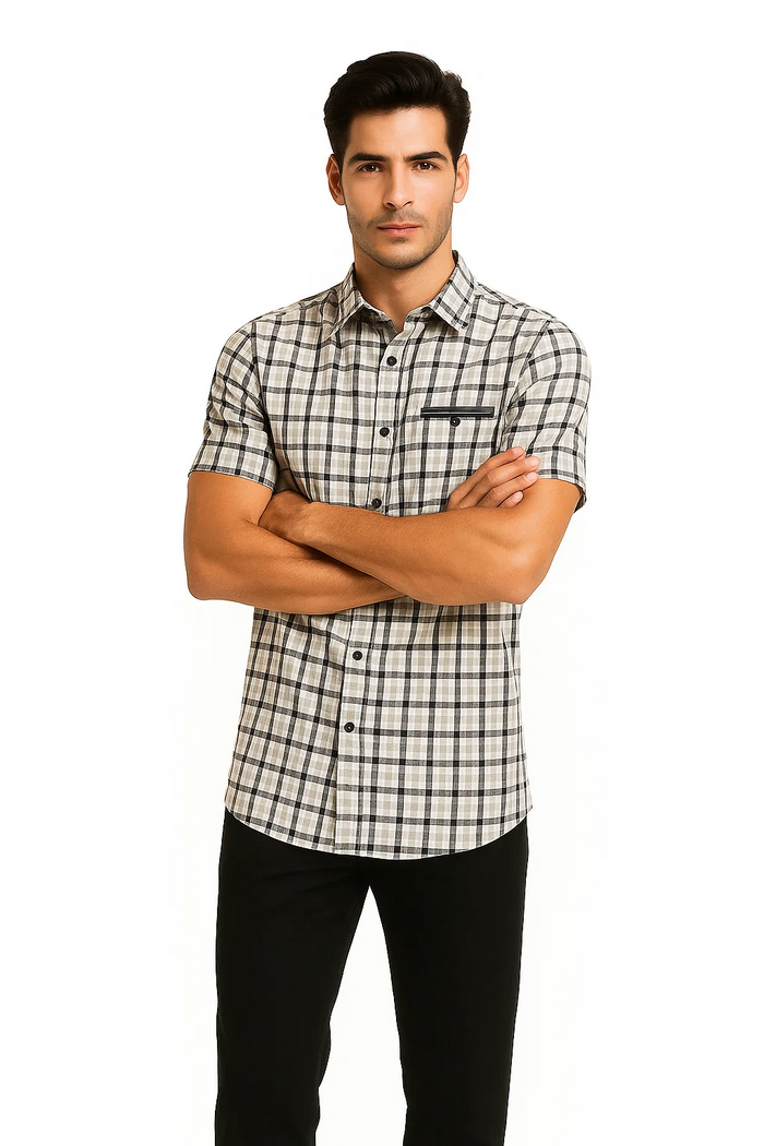 Mens Plaid Walking Suit in grey by Dreams by Zacchi - 2 Piece Leisure Outfit with Matching Shirt and pant - $99