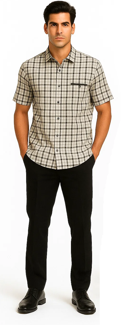 Mens Plaid Walking Suit in grey by Dreams by Zacchi - 2 Piece Leisure Outfit with Matching Shirt and pant - $99