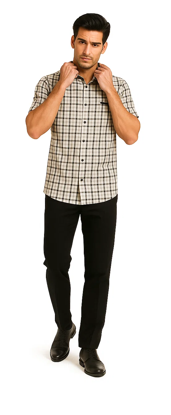 Mens Plaid Walking Suit in grey by Dreams by Zacchi - 2 Piece Leisure Outfit with Matching Shirt and pant - $99