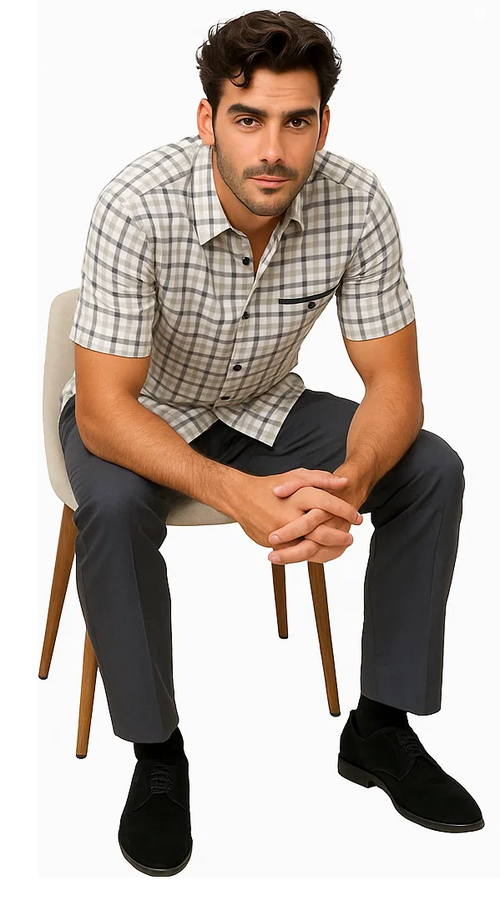 Mens Plaid Walking Suit in grey by Dreams by Zacchi – 2 Piece Leisure Outfit with Matching Shirt and Pants - $99