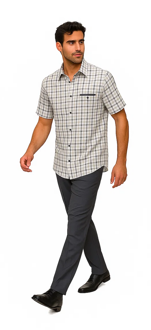 Mens Plaid Walking Suit in grey by Dreams by Zacchi – 2 Piece Leisure Outfit with Matching Shirt and Pants - $99