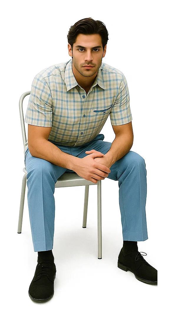 Mens Plaid Walking Suit in Tan by Dreams by Zacchi - 2 Piece Leisure Outfit with Matching Shirt and pant -$99