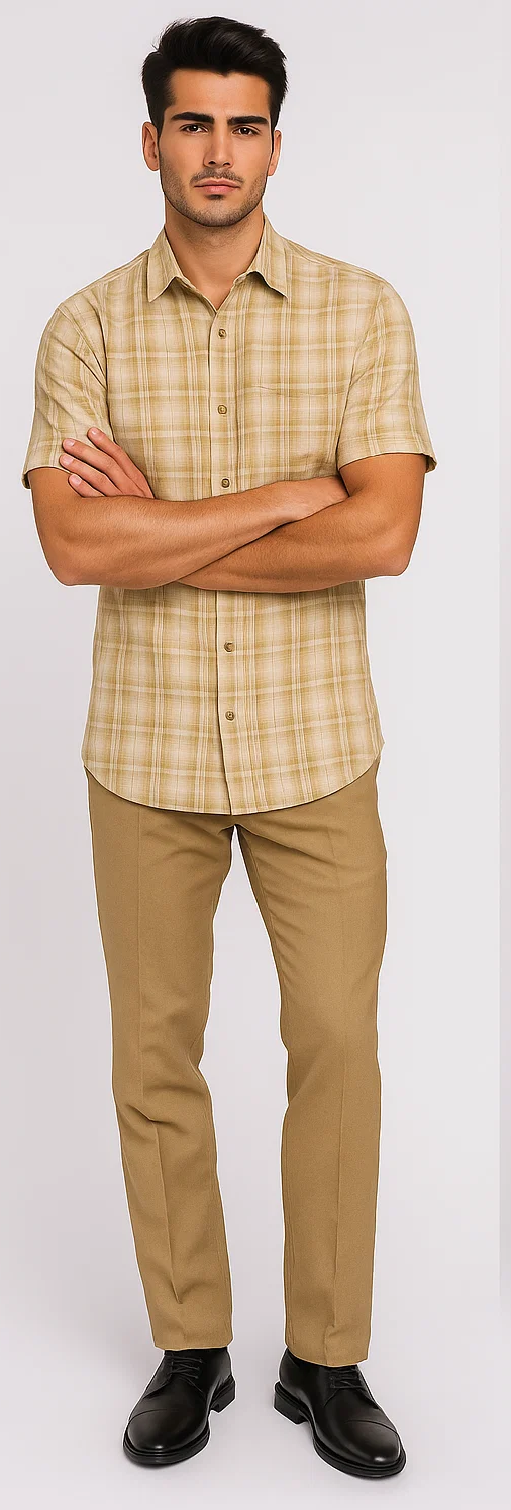 Mens Plaid Walking Suit in sage by Dreams by Zacchi - 2 Piece Leisure Outfit with Matching Shirt and pant - $99