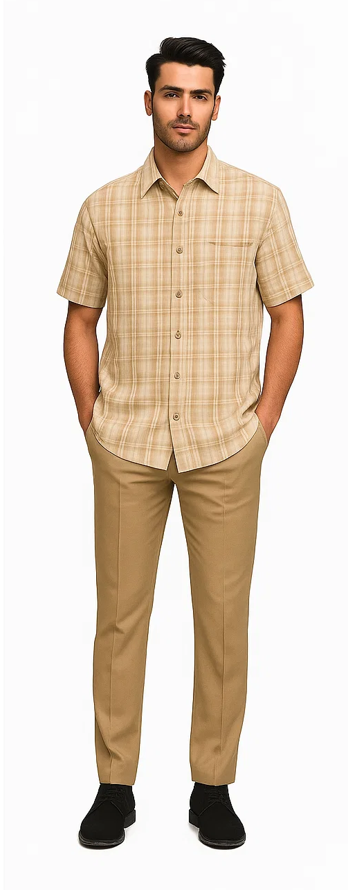 Mens Plaid Walking Suit in sage by Dreams by Zacchi - 2 Piece Leisure Outfit with Matching Shirt and pant - $99