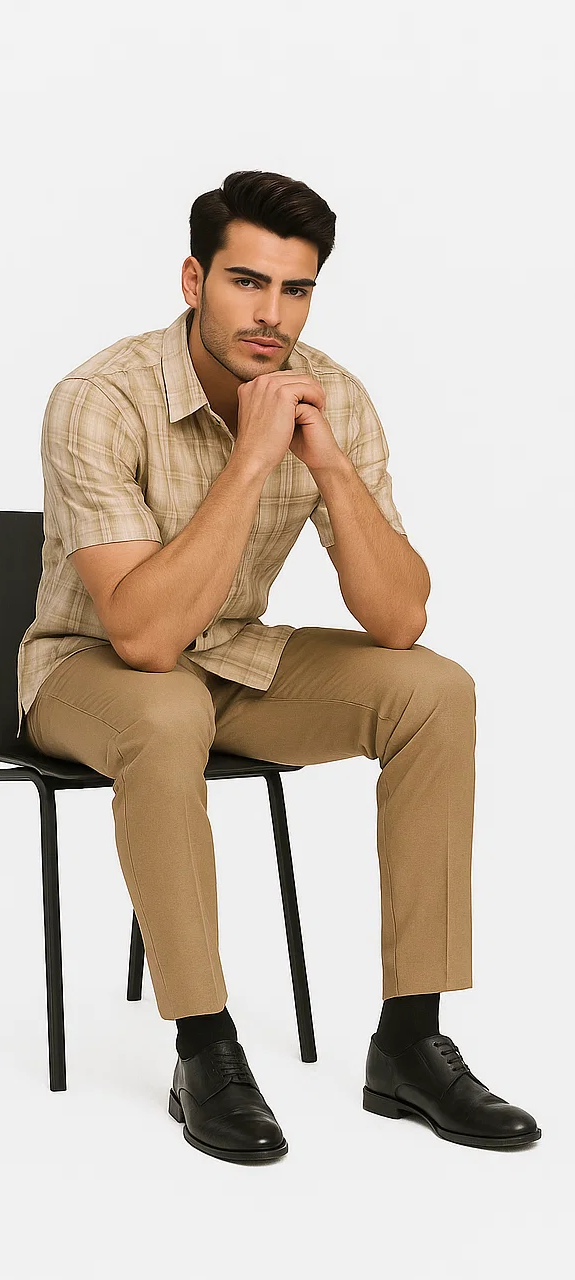 Mens Plaid Walking Suit in sage by Dreams by Zacchi - 2 Piece Leisure Outfit with Matching Shirt and pant - $99