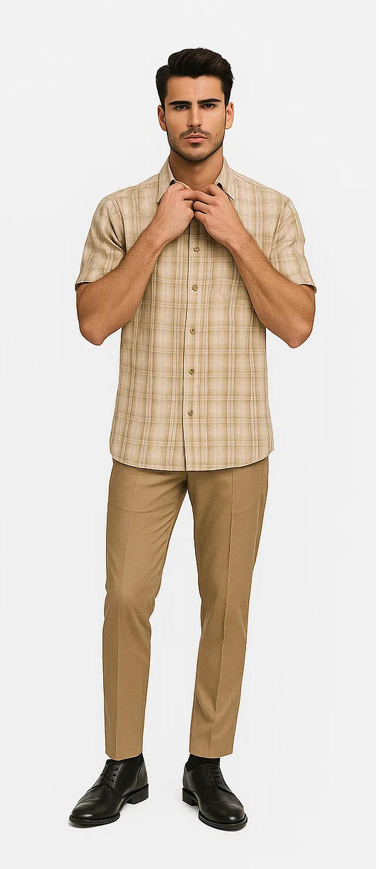 Mens Plaid Walking Suit in sage by Dreams by Zacchi - 2 Piece Leisure Outfit with Matching Shirt and pant - $99