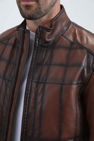 Mens Platini Brown Western Leather Jacket - Vintage Cowboy Style