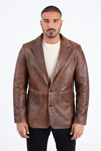 Mens Platini Western Leather Jacket Brown - Vintage Cowboy Style