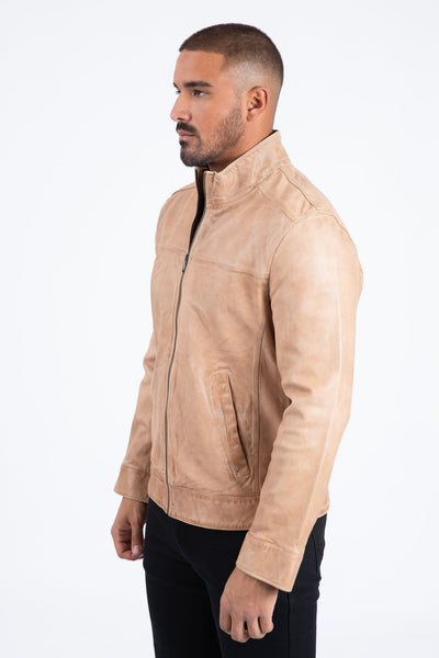 Mens Platini Western Leather Jacket - Vintage Cowboy Style in Color Pug