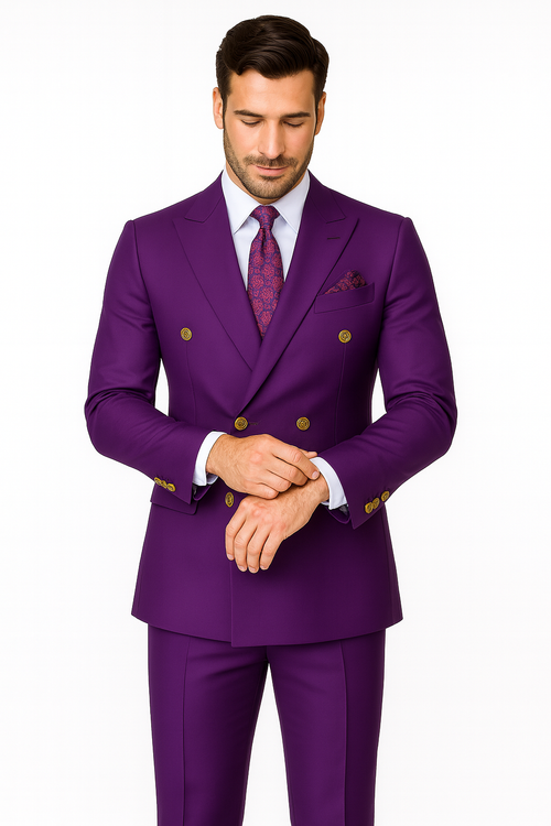 Mens Double Breasted Wool Suit Purple by Alberto Nardoni