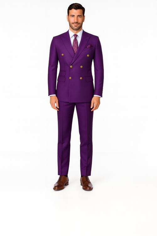 Mens Double Breasted Wool Suit Purple by Alberto Nardoni