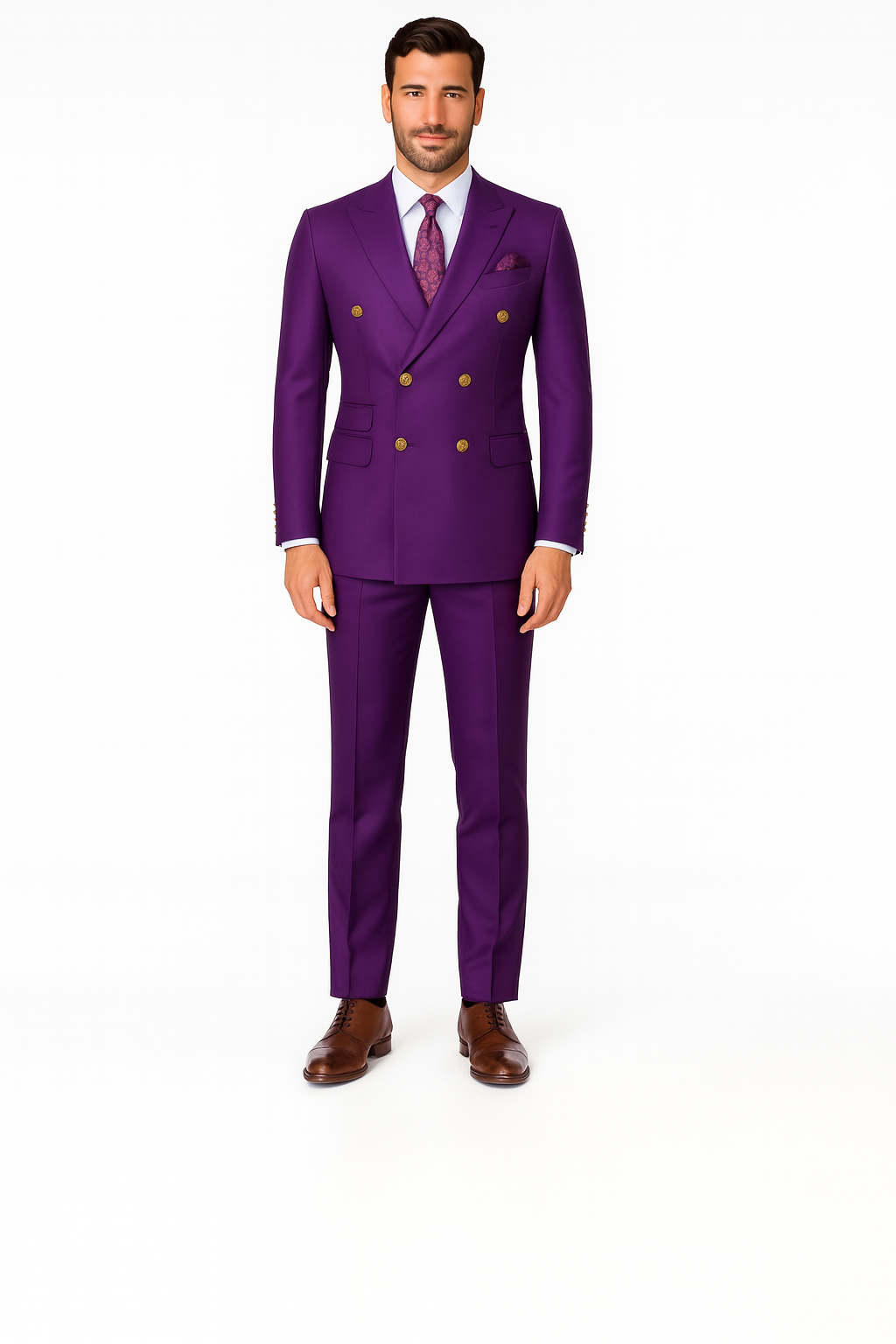 Mens Double Breasted Wool Suit Purple by Alberto Nardoni