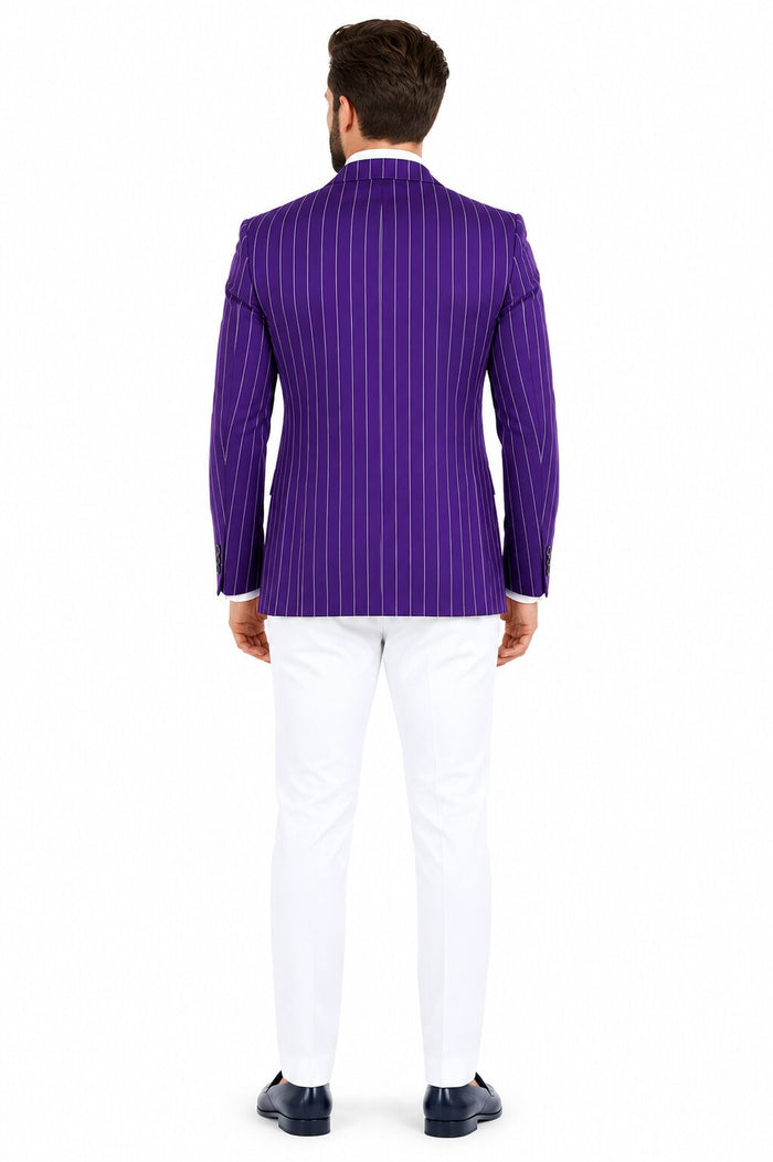 Purple Pinstripe Blazer With White Pants - Suit - Party Blazer by USA Men's Outlet