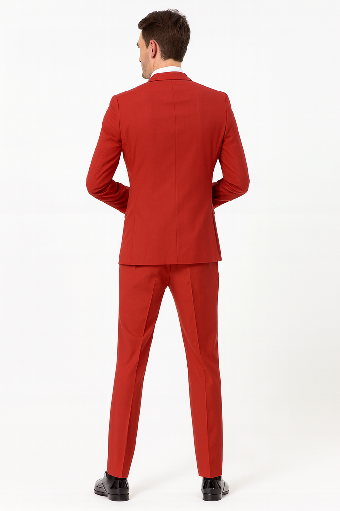 Men’s Red And White Lapel Three-Piece Tuxedo with Sequin Lapel and Matching Bow Tie - Chirstmas Suit by USA Men's Outlet