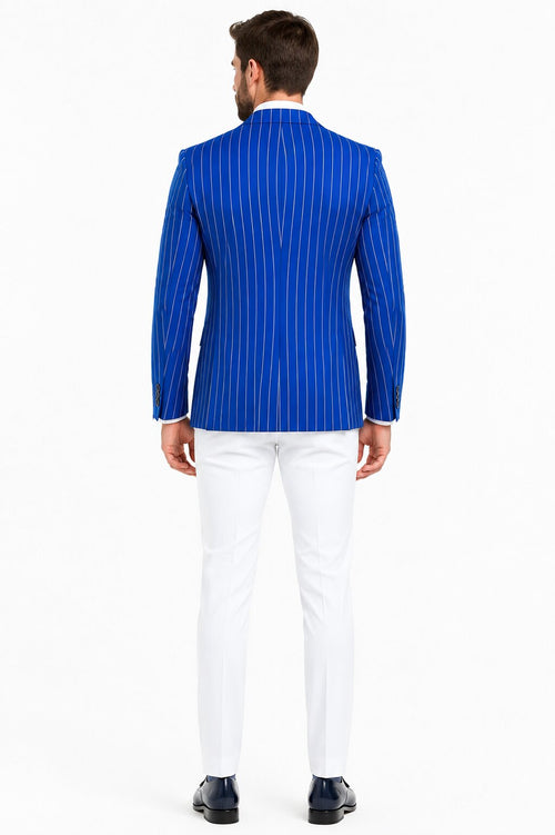 Royal Blue Pinstripe Blazer With White Pants - Suit Party Blazer by USA Men's Outlet