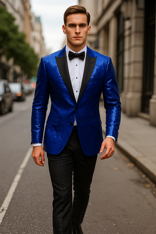 Sequin Suit - Shiny Suit - Royal Blue Suit - Metallic Fabric suit- Stage Tuxedo - Groom Suit Jacket + Pants