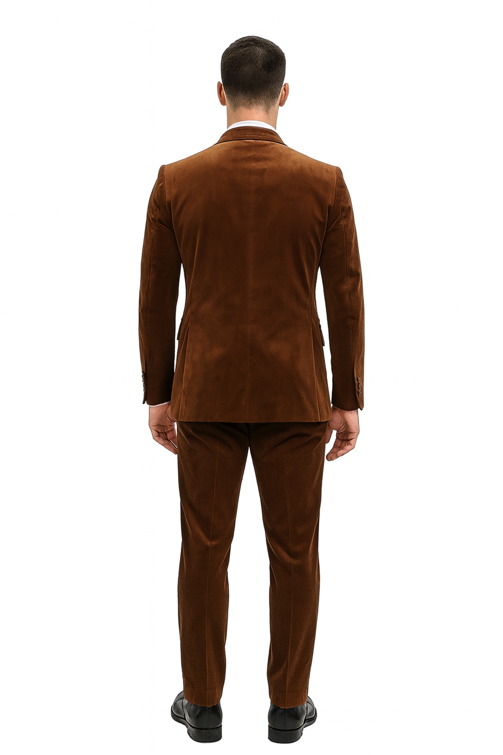 Mens Brown Velvet 2-Piece Suit – Luxury Slim Fit Formal Blazer and Pants Set in Rust Copper Color