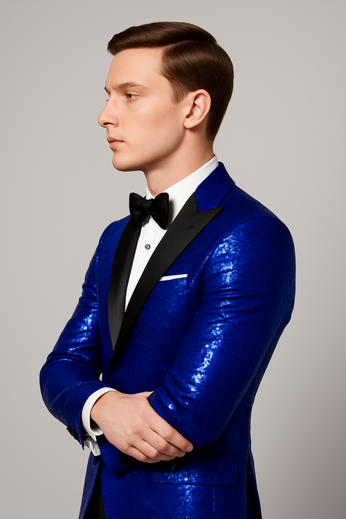 Sequin Suit - Shiny Suit - Royal Blue Suit - Metallic Fabric suit- Stage Tuxedo - Groom Suit Jacket + Pants