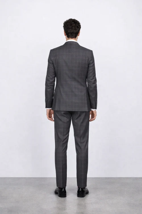 Men’s Slim Fit Charcoal Plaid Suit by Rossiman Rossi - 1-Button Jacket & Tapered Pants - Italian Tailored 3-Piece Luxury Suit USA Men's Outlet