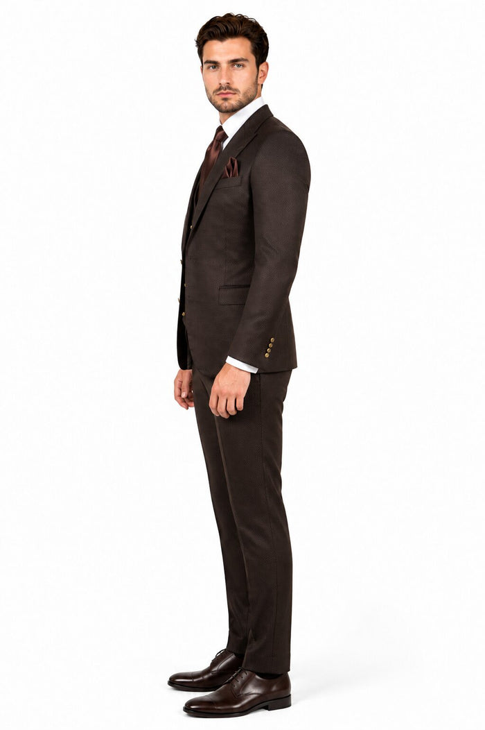Rossi Man BOND RM1753 Slim Fit 3-Piece Suit - 1-Button Peak Lapel Men’s Formalwear by USA Men's Outlet