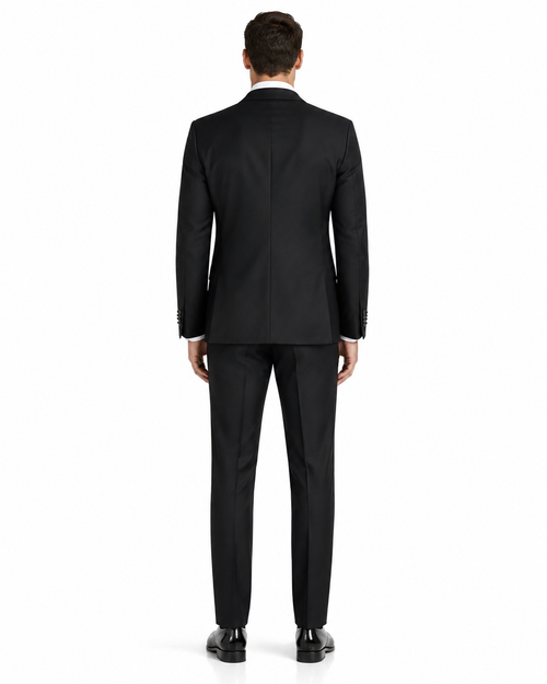 Mens Designer Kenneth Cole Slim Fit One Button Peak Tuxedo in Black - Mens Slim Fitted Tuxedo by Designer Tuxedos