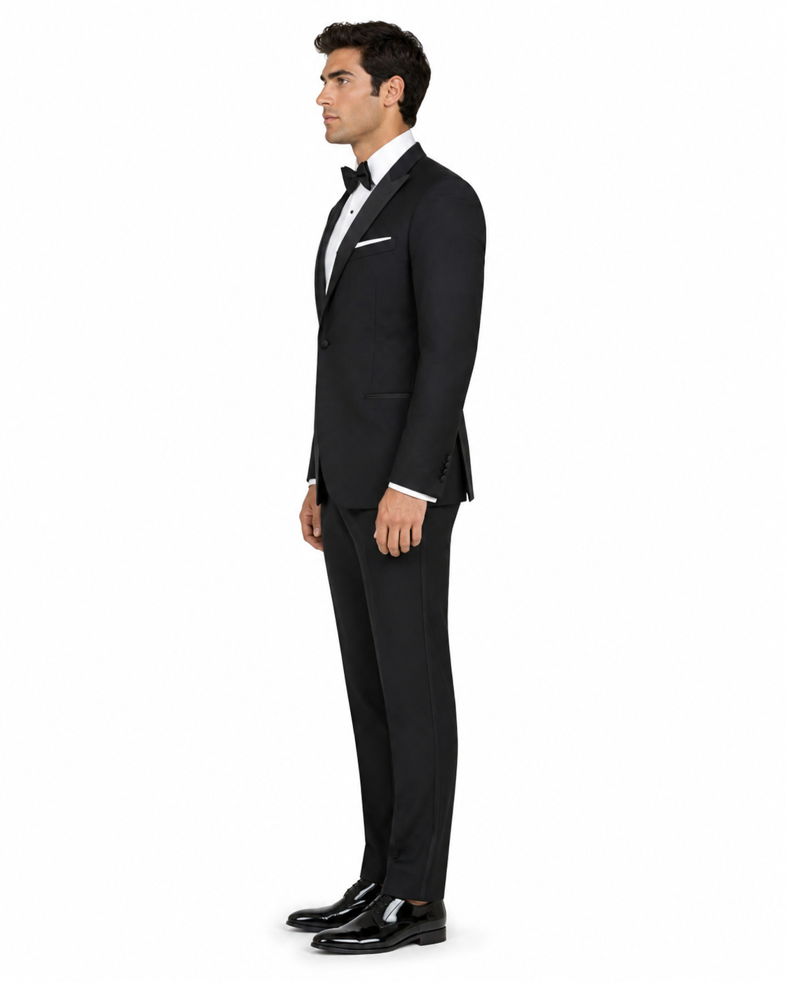 Mens Designer Kenneth Cole Slim Fit One Button Peak Tuxedo in Black - Mens Slim Fitted Tuxedo by Designer Tuxedos