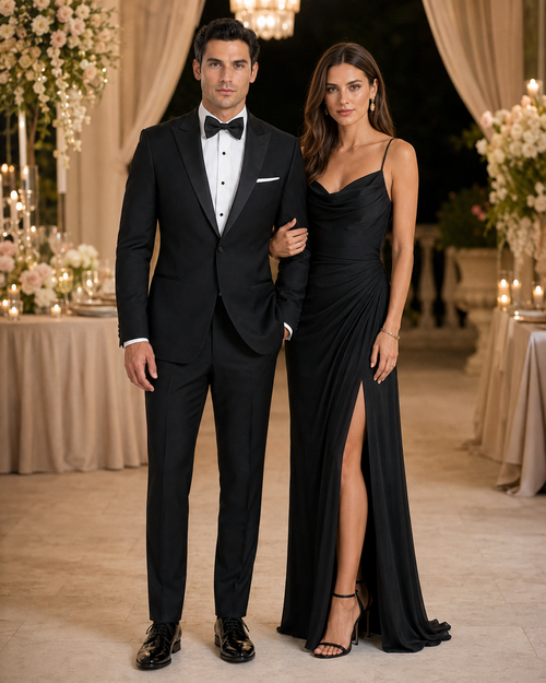 Mens Designer Kenneth Cole Slim Fit One Button Peak Tuxedo in Black - Mens Slim Fitted Tuxedo by Designer Tuxedos