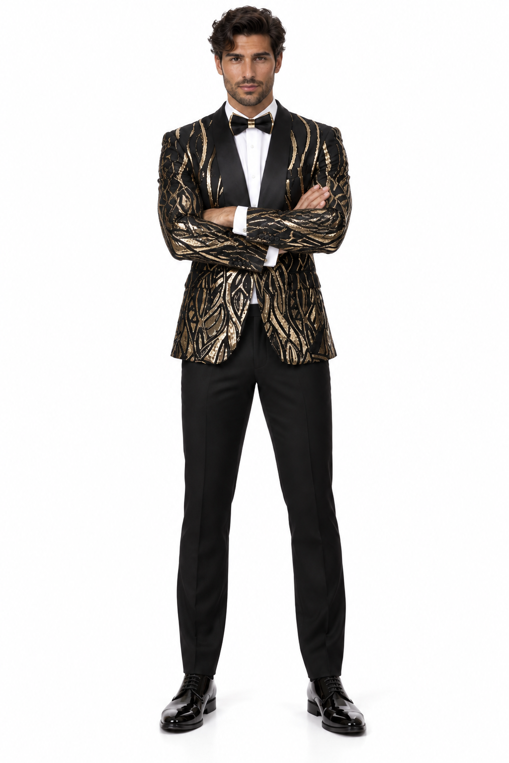 Black Prom Suit - Mens Square Shawl Lapel Black & Gold Sequin Prom Tuxedo Jacket
