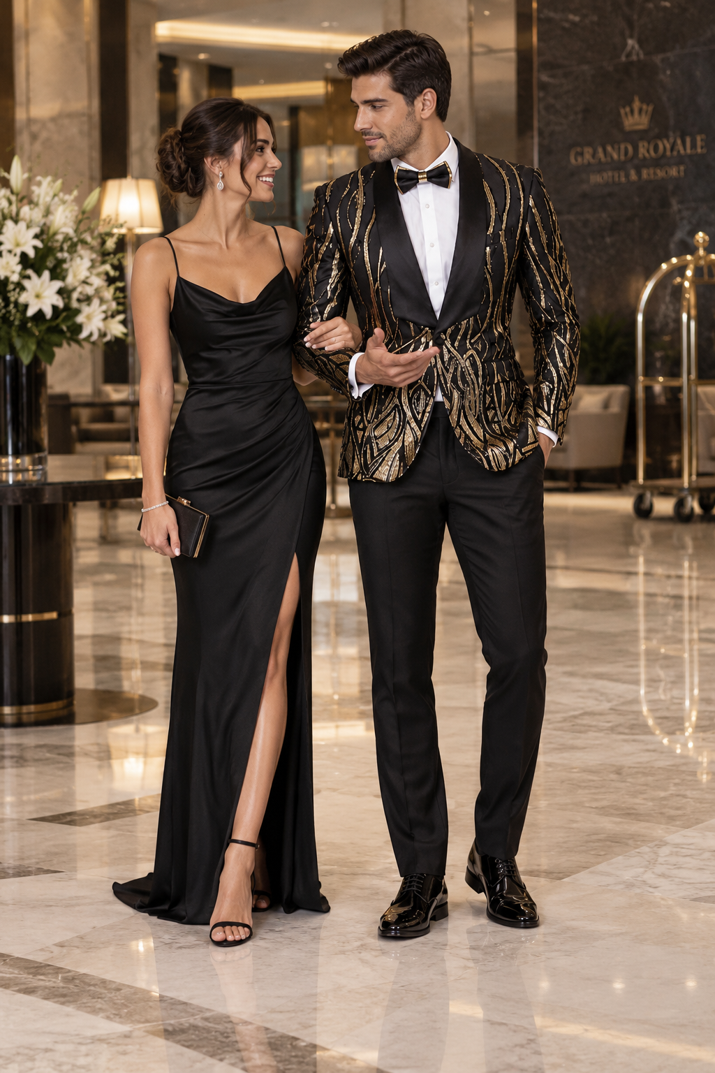 Black Prom Suit - Mens Square Shawl Lapel Black & Gold Sequin Prom Tuxedo Jacket