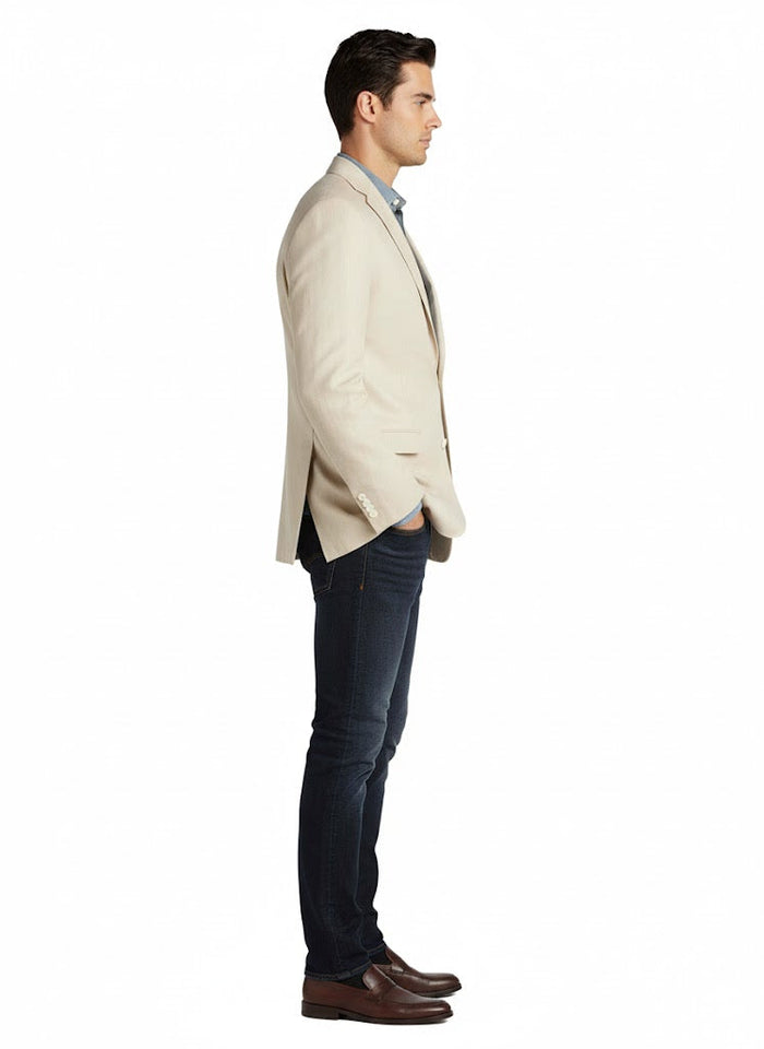 Men's Summer Blazer 2 Button Linen Classic Fit Sport Coat Tan mensusain