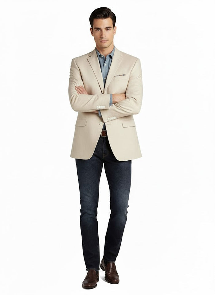 Men's Summer Blazer 2 Button Linen Classic Fit Sport Coat Tan mensusain