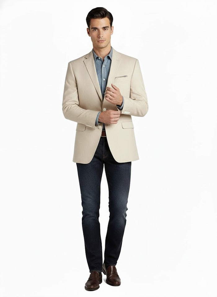 Men's Summer Blazer 2 Button Linen Classic Fit Sport Coat Tan mensusain