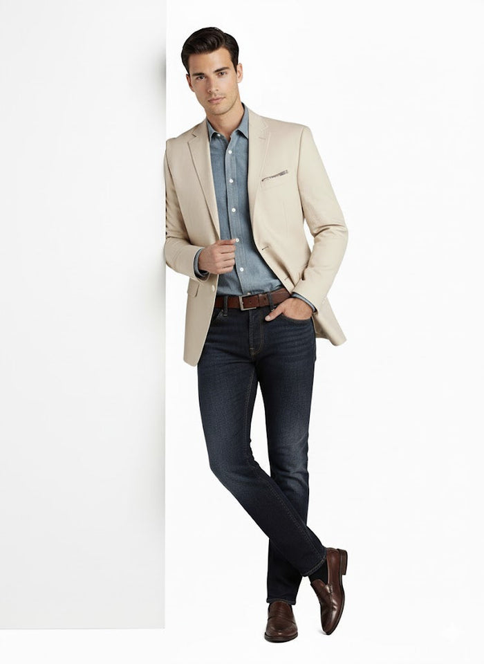 Men's Summer Blazer 2 Button Linen Classic Fit Sport Coat Tan mensusain