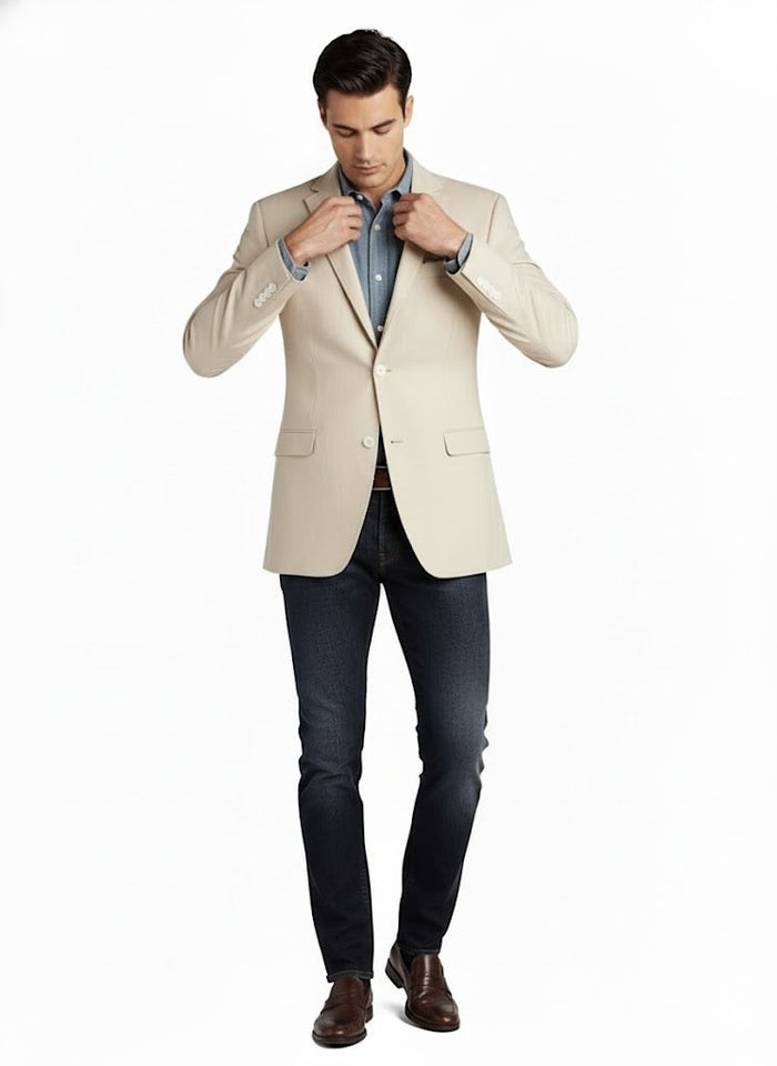 Men's Summer Blazer 2 Button Linen Classic Fit Sport Coat Tan mensusain