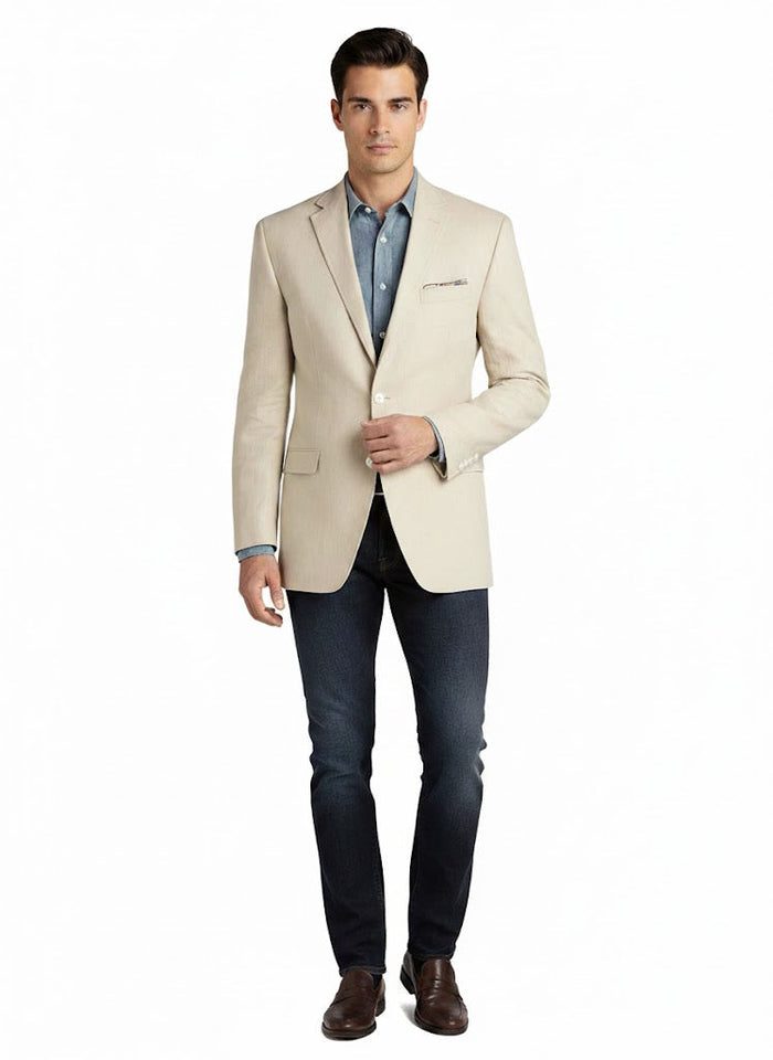 Men's Summer Blazer 2 Button Linen Classic Fit Sport Coat Tan mensusain