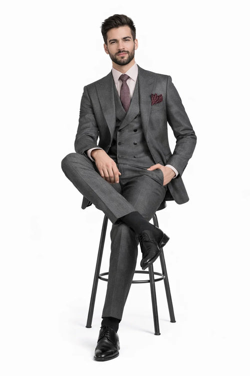 Men's Summer Suit with Double Breasted Charcoal Grey Vest