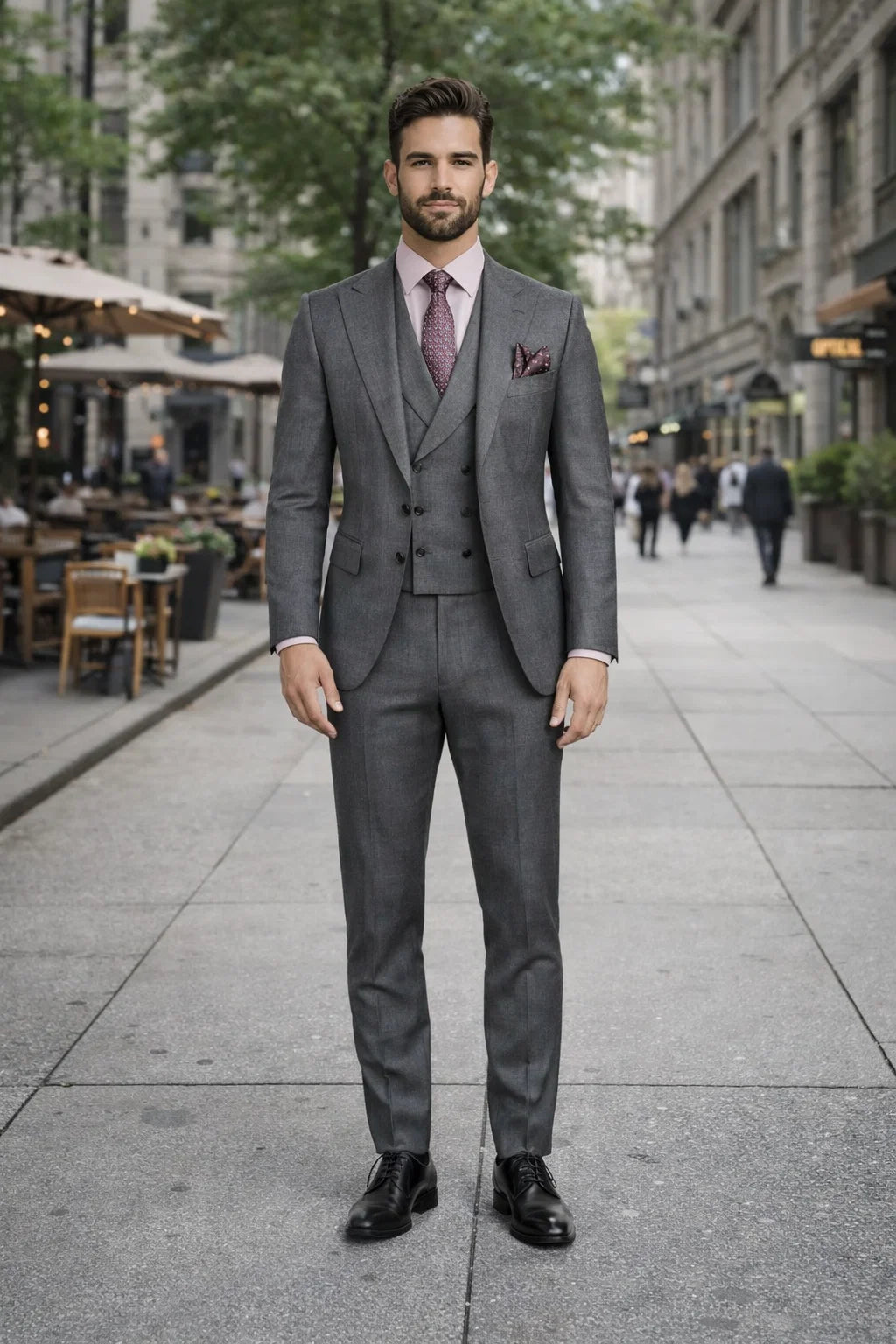 Men's Summer Suit with Double Breasted Charcoal Grey Vest