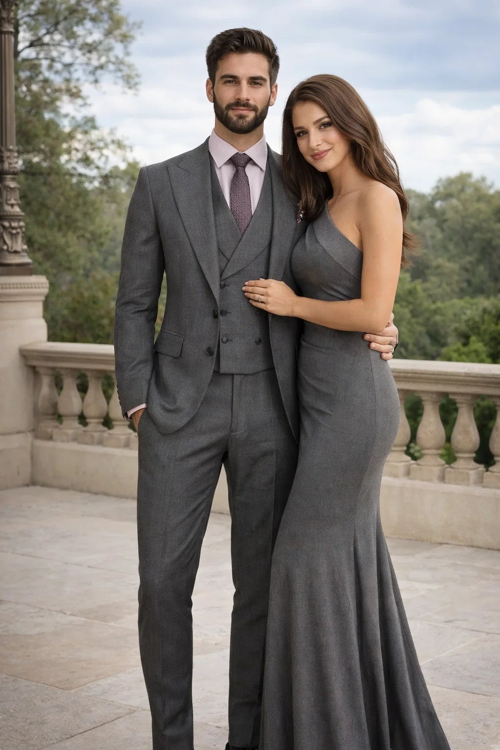 Men's Summer Suit with Double Breasted Charcoal Grey Vest