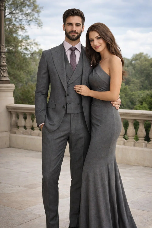 Men's Summer Suit with Double Breasted Charcoal Grey Vest