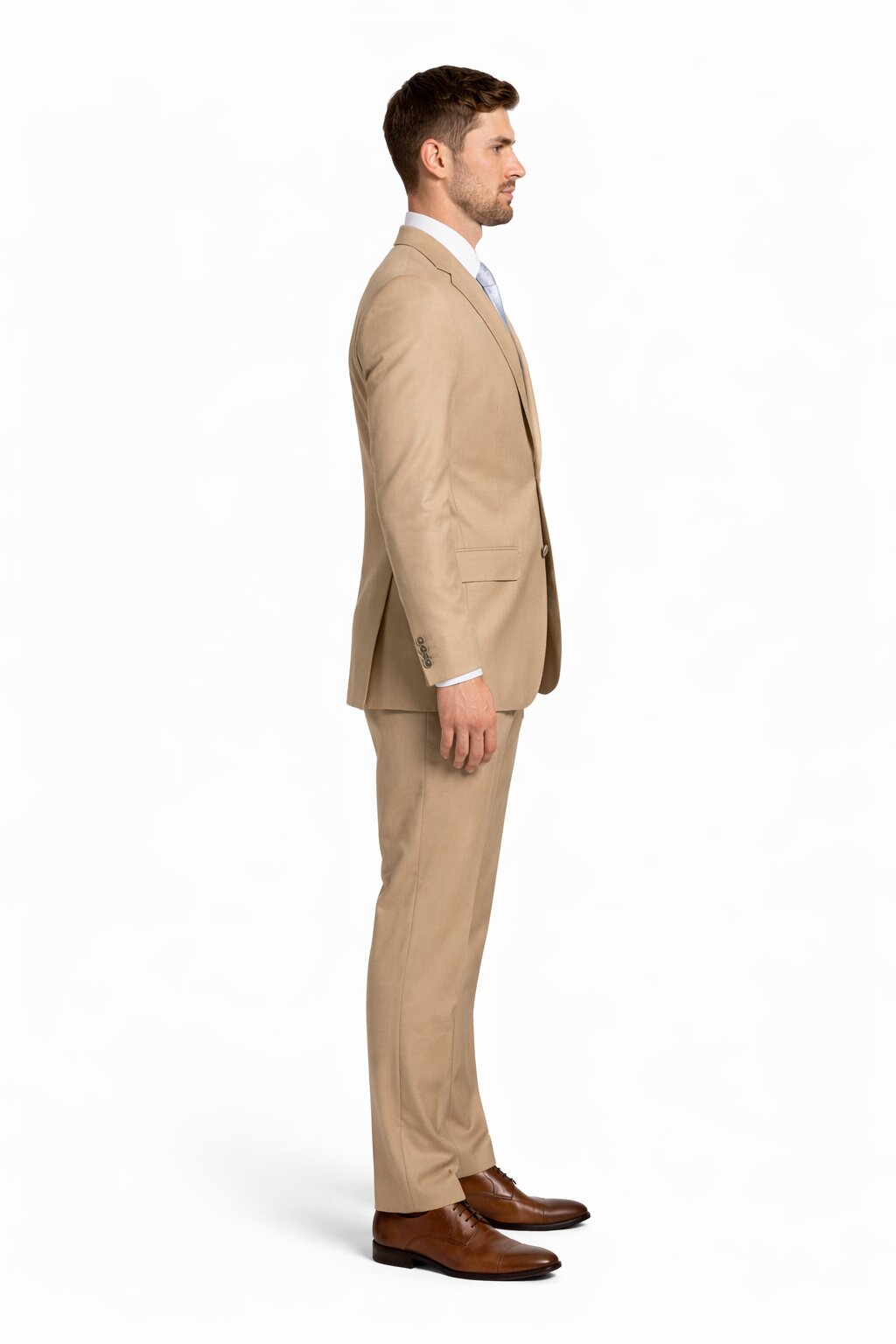 Mens Tan Modern Fit Tiglio Wool Suit – Classic Two-Button Tailored Suit