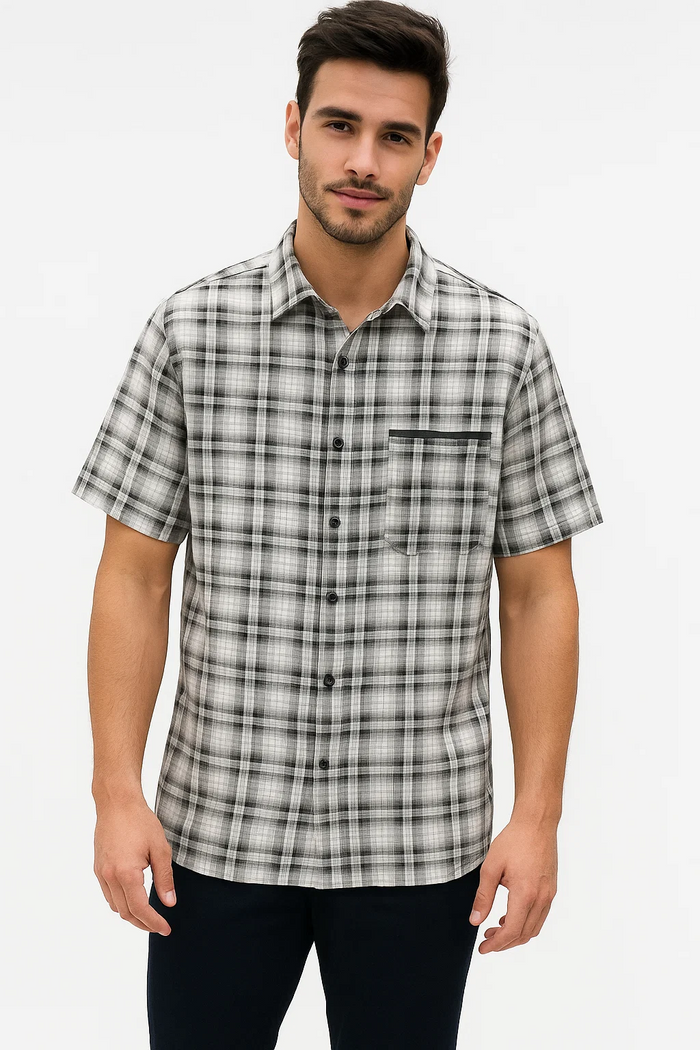 Mens Textured Plaid Walking Suit in black/white by Dreams by Zacchi – 2 Piece Leisure Outfit with matching shirt and pant --$99