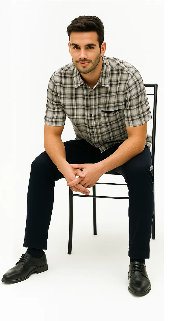 Mens Textured Plaid Walking Suit in black/white by Dreams by Zacchi – 2 Piece Leisure Outfit with matching shirt and pant --$99