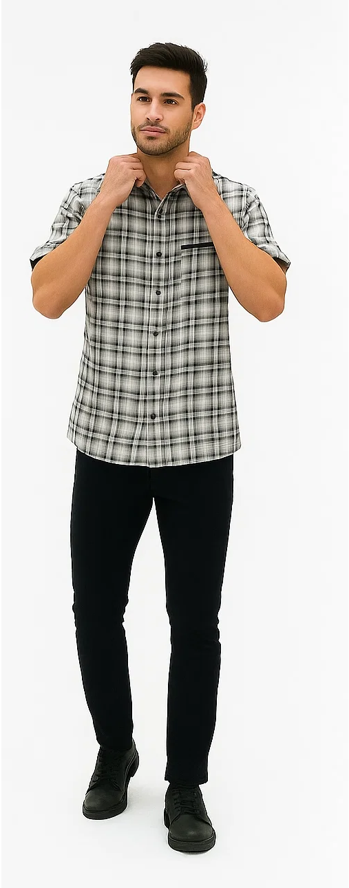 Mens Textured Plaid Walking Suit in black/white by Dreams by Zacchi – 2 Piece Leisure Outfit with matching shirt and pant --$99