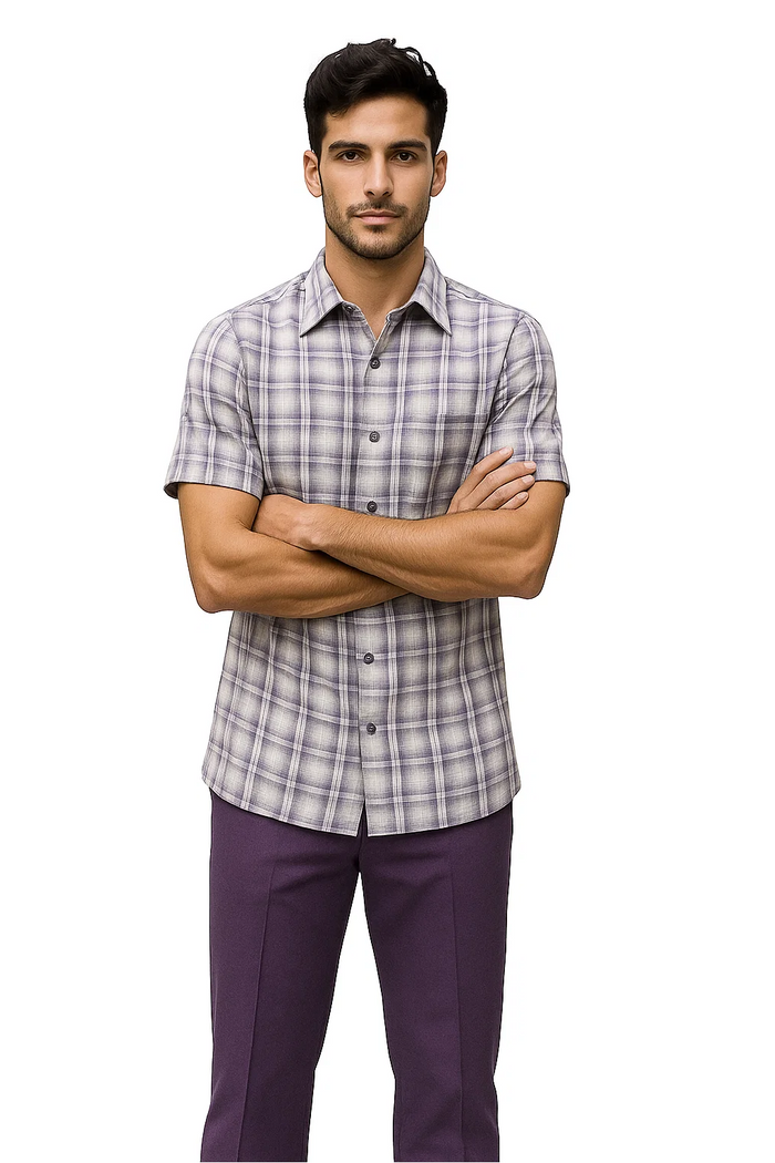 Mens Plaid Walking Suit in black by Dreams by Zacchi - 2 Piece Leisure Outfit with Matching Shirt and pant - $99