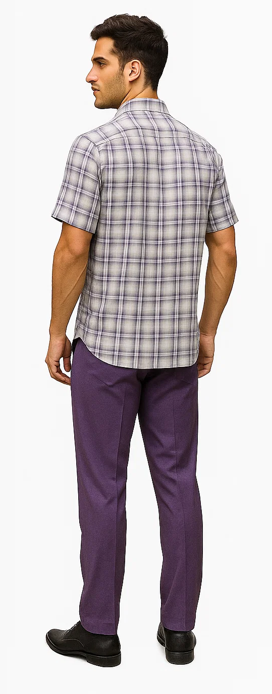 Mens Textured Plaid Walking Suit in Lavender/Off White by Dreams by Zacchi – 2 Piece Leisure Outfit with Matching Shirt and pant -$99