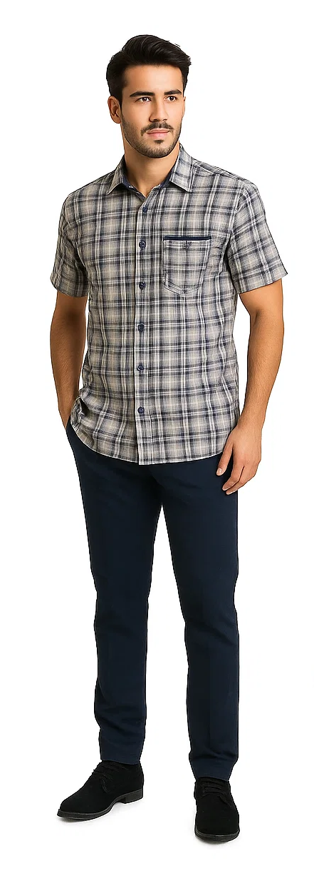 Mens Textured Plaid Walking Suit in Navy/white by Dreams by Zacchi – 2 Piece Leisure Outfit with matching shirt and pant -$99