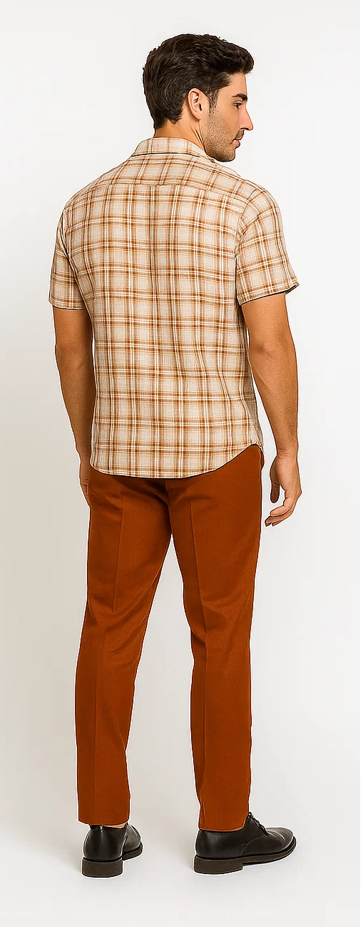 Mens Textured Plaid Walking Suit in Orange/cream by Dreams by Zacchi - 2 Piece Leisure Outfit with Matching Shirt and Pant-$99