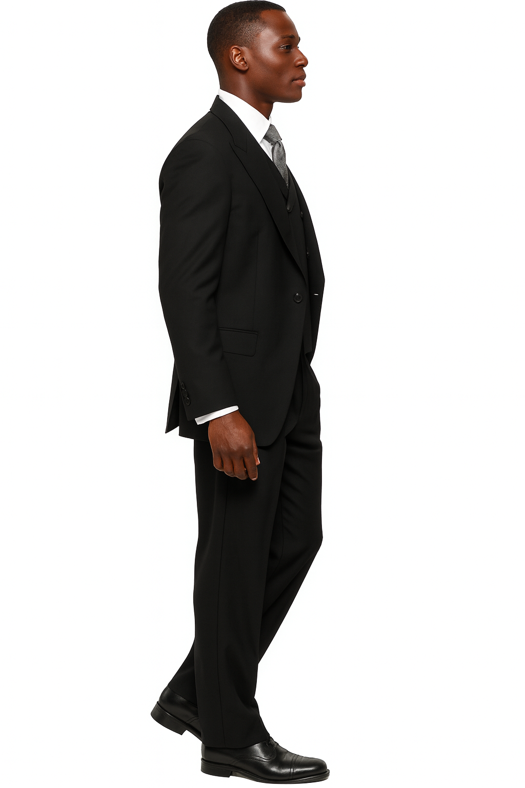 Mens Tiglio Rosso Suit - Wide Leg Baggy Pants - 100% Wool Black Three-Piece Suit with Double-Breasted Vest and Peak Lapel by USA Men's Outlet