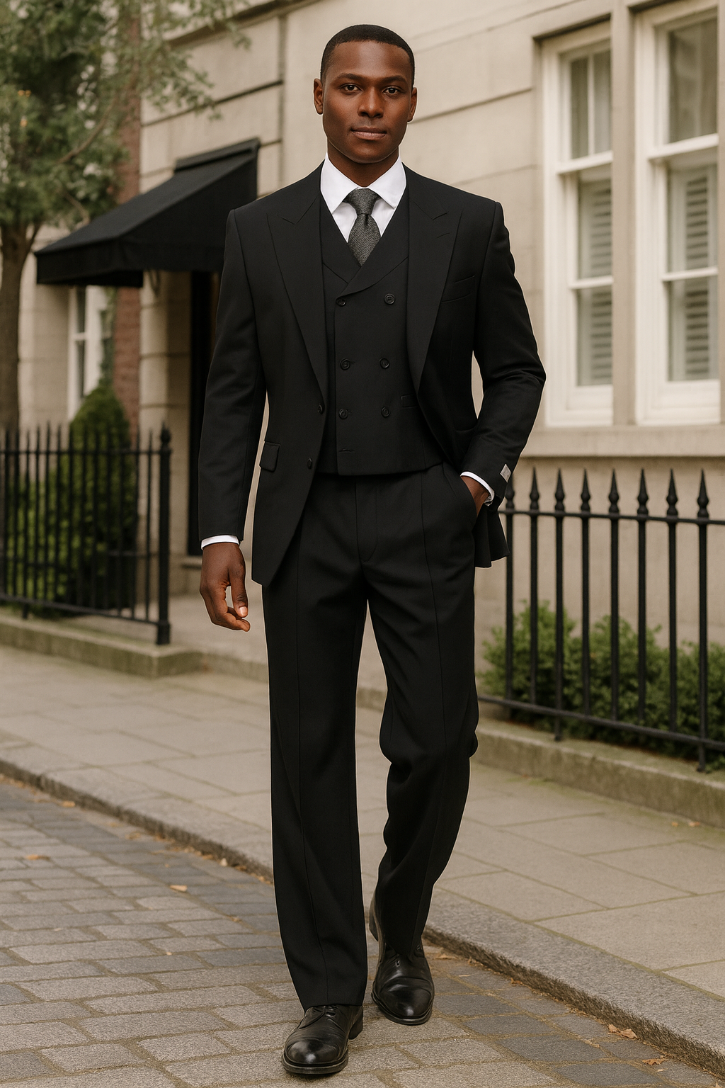 Mens Tiglio Rosso Suit - Wide Leg Baggy Pants - 100% Wool Black Three-Piece Suit with Double-Breasted Vest and Peak Lapel by USA Men's Outlet