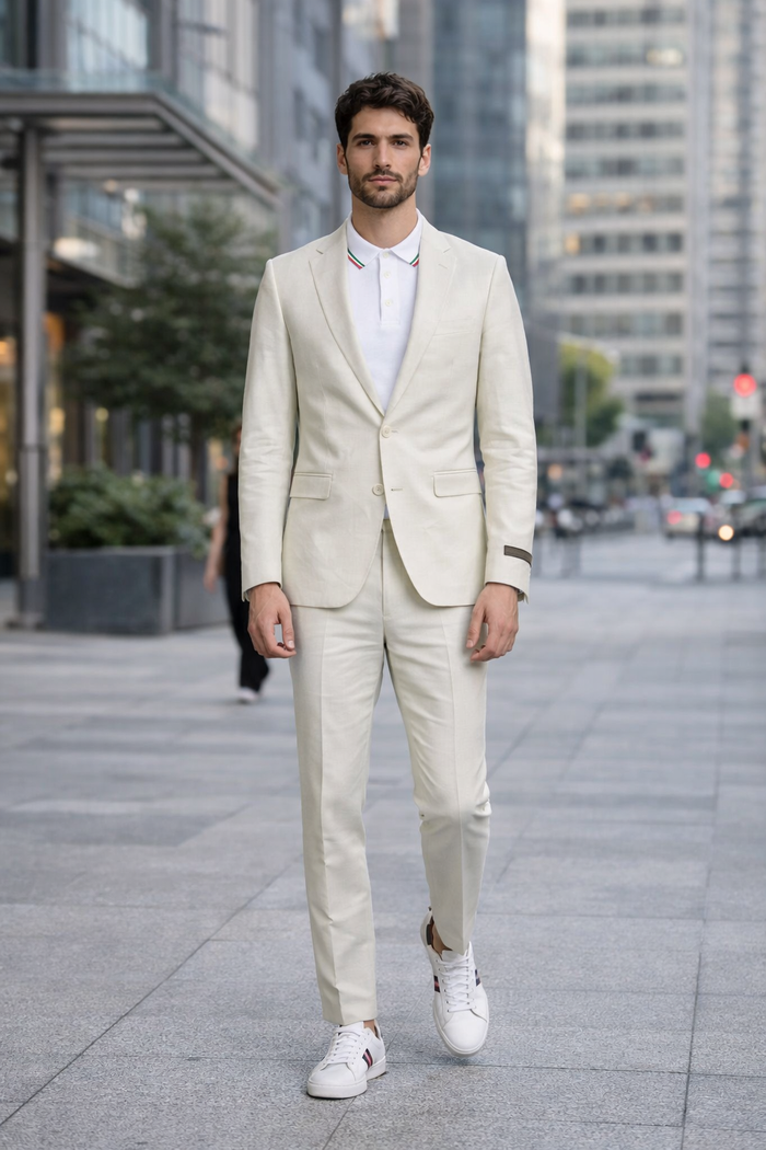 Men's Ivory Linen Suit for Summer Weddings